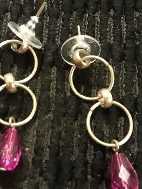 Gold post earrings with pink bead
